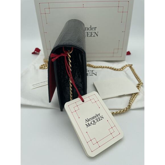 NEW ALEXANDER MCQUEEN BLACK LEATHER SKULL CROC CHAIN BAG PURSE NWT BOX - Picture 6 of 12